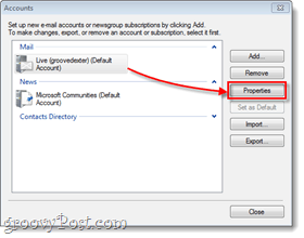Windows Live Mail-Konto Eigenschaften