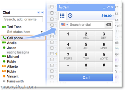 Rufen Sie Telefone von Google Voice Google Mail an