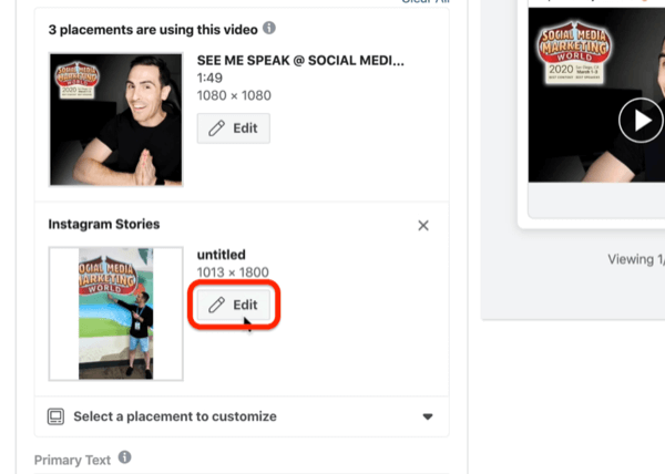 Bearbeiten Sie die Platzierung von Instagram Stories im Facebook Ads Manager