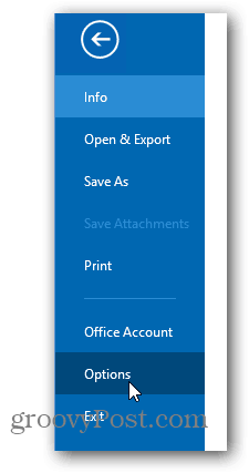 Office 2013 Farbthema ändern - Klicken Sie auf Optionen