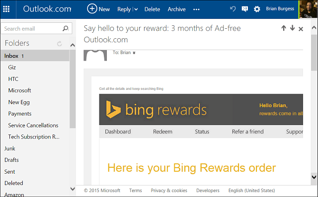 Holen Sie sich das ganze Jahr über werbefrei Oultook.com mit Bing Rewards