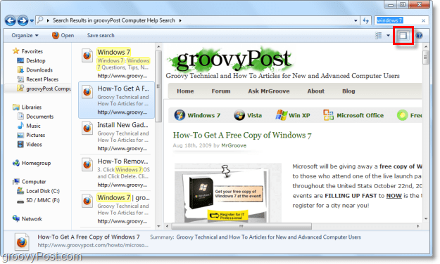 Verwenden Sie das Vorschaufenster von Windows 7, um Websites über den Such-Connector in Ihrem Explorer-Fenster anzuzeigen