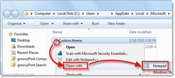Öffnen Sie die Windows 7 .theme-Datei mit dem Editor oder einem anderen Textleser