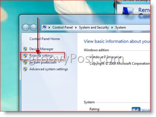 Windows 7 - Öffnen Sie die Remote-Einstellungskonfiguration für RDP
