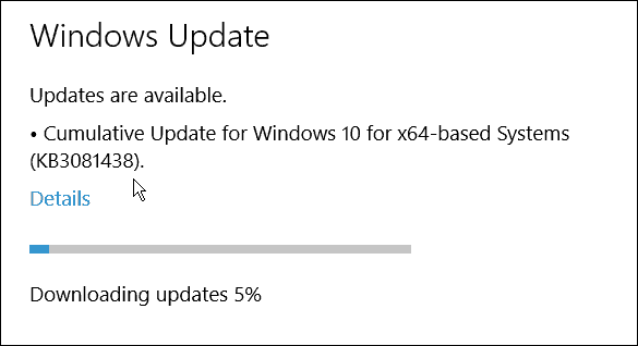 Microsofts drittes kumulatives Update für Windows 10 (KB3081438)
