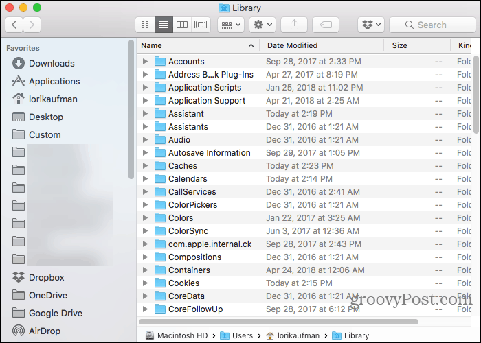 Bibliotheksordner im Home-Ordner im Finder auf dem Mac