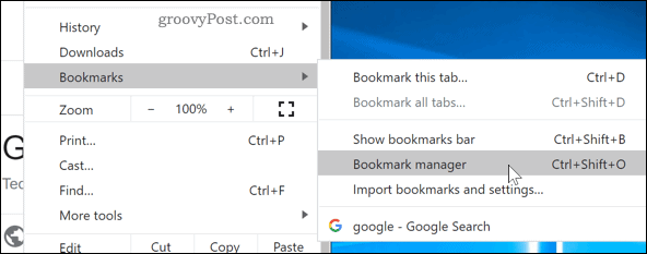 Zugriff auf den Lesezeichen-Manager in Chrome