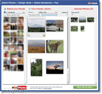 Mit HotPrints können Sie aus Ihren eigenen hochgeladenen Fotos oder denen von Freunden auf Facebook auswählen