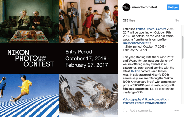 Instagram-Nutzer kennzeichnen ihre Bilder mit dem Kampagnen-Hashtag, um am Nikon-Fotowettbewerb teilzunehmen.