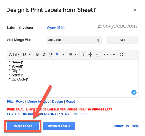 Google Sheets Labels zusammenführen