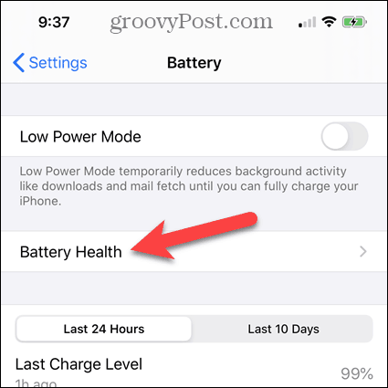 Tippen Sie auf dem iPhone-Batteriebildschirm auf Batteriezustand