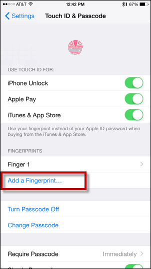 Tippen Sie auf Fingerabdruck hinzufügen - Fingerabdruck zur Touch-ID hinzufügen