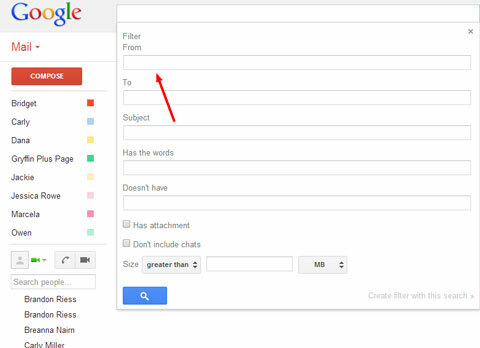 Google Mail-Filter von aus Feld