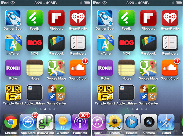 Fünf Symbole iOS Dock