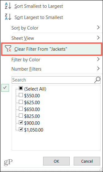 Filter in Excel löschen