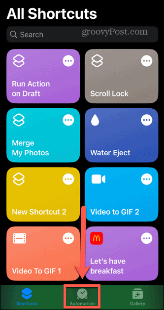 Shortcuts-App-Automatisierungsregisterkarte