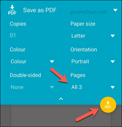 Druckoptionen in Android für Google Sheets