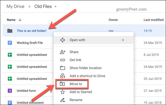 Verschieben eines Ordners in Google Drive