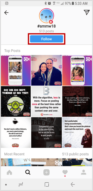 Instagram folgt Hashtag