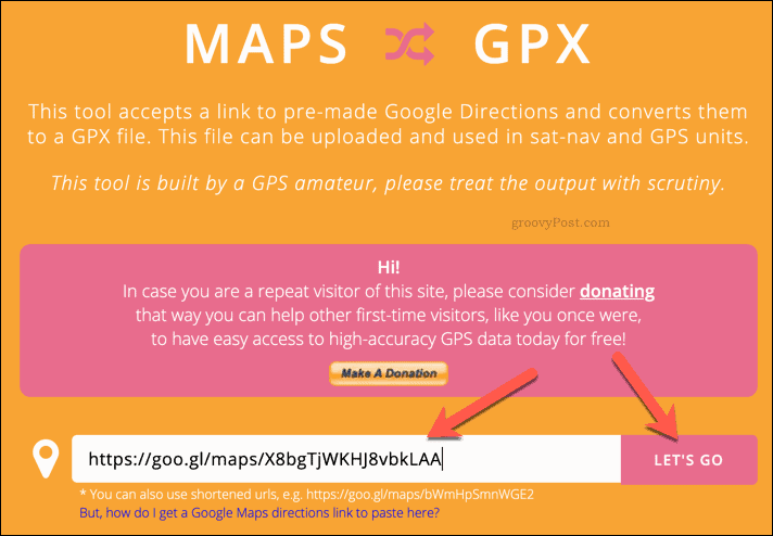 Erstellen einer GPX-Datei mit MapstoGPX