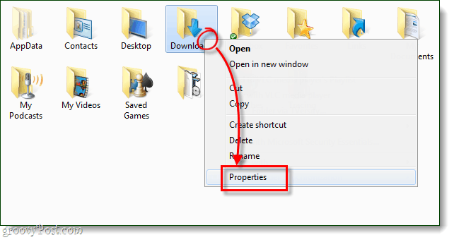 Windows-Ordnereigenschaften für Downloads