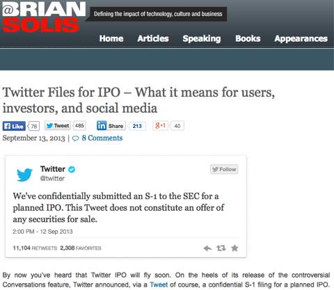 Twitter-Dateien für IPO