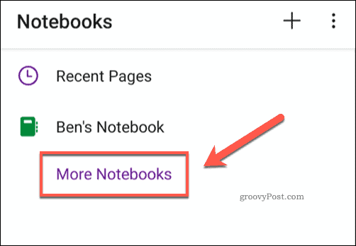 OneNote App mehr Notebooks Symbol