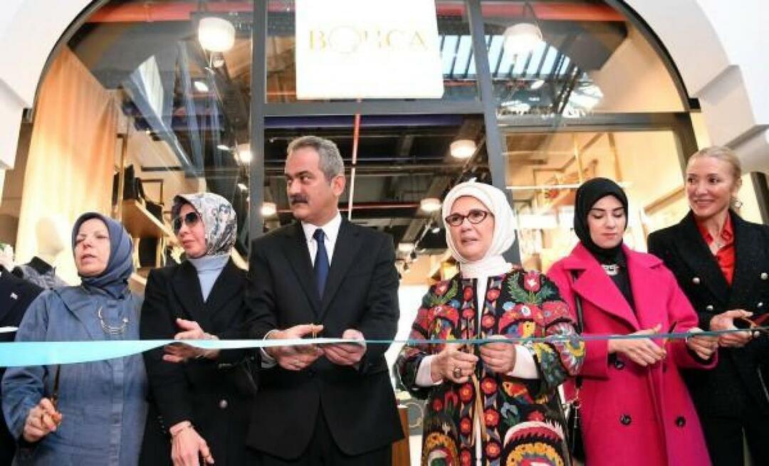 Emine Erdoğan durchschnitt das Band des „Bohça“-Ladens im Galataport Istanbul