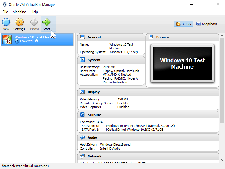 12 Starten Sie die virtuelle Maschine (Windows 10-Installation)