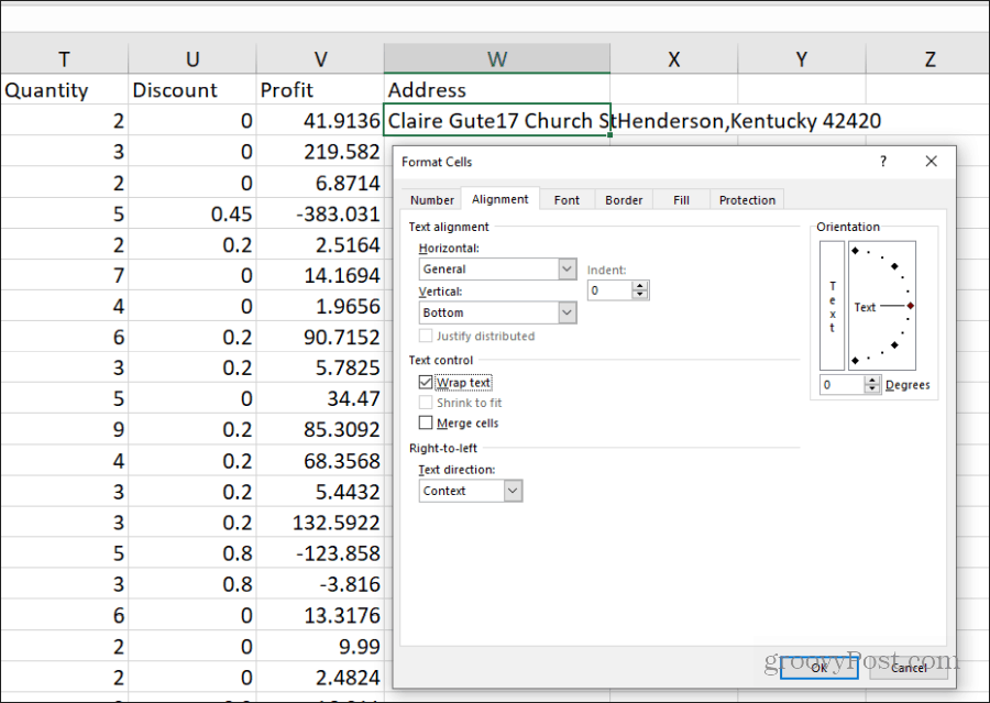 Festlegen von Zeilenumbruch in Excel