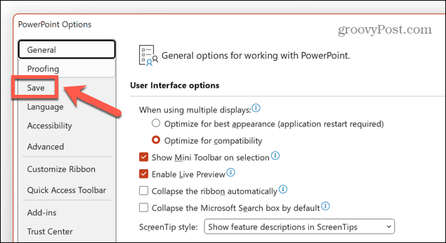 PowerPoint-Speichermenü