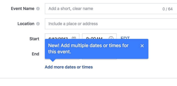 Mit Facebook können Organisatoren Facebook-Veranstaltungen jetzt mehrere Male und Daten hinzufügen.