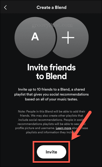 Spotify-Einladungsschaltfläche