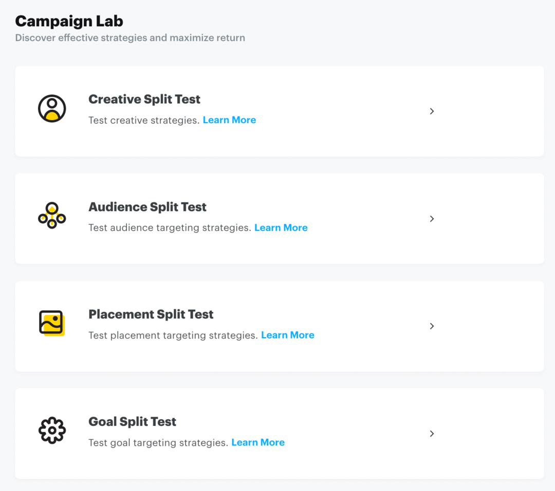 Richten Sie den Snap-Split-Test über Campaign Lab Step 1 ein