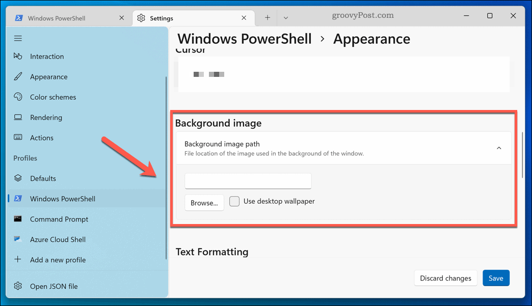 Anwenden eines neuen Hintergrunds auf die Windows 11-Terminal-App