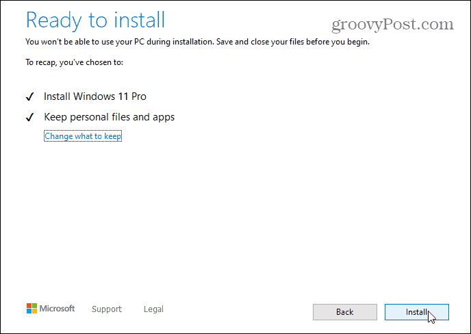 Bereit zur Installation von Windows 11