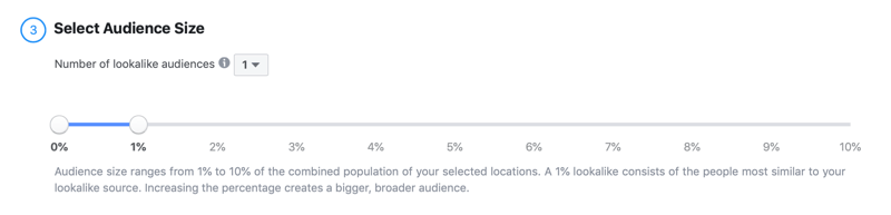 Wählen Sie die Publikumsgröße für Facebook-Lookalike