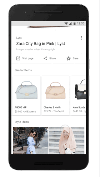Google hat der Google-App für Android und dem mobilen Web zwei neue Funktionen, Stilideen und ähnliche Elemente, für die Suche nach Modebildern hinzugefügt.