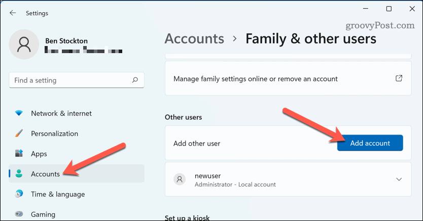 Neues Konto in Windows 11 hinzufügen