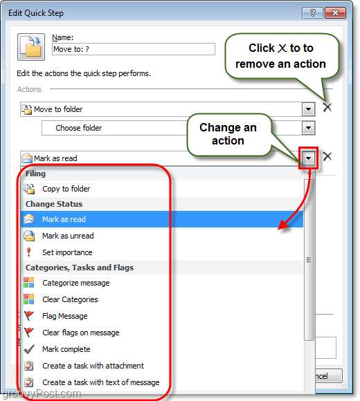 Entfernen Sie Quick Step Actions Outlook 2010