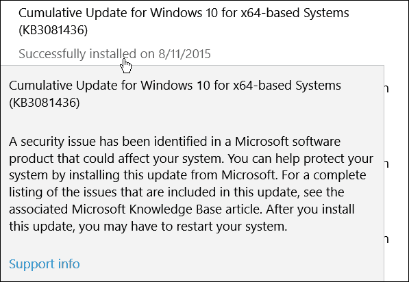 Microsofts zweites kumulatives Update für Windows 10 (KB3081436)