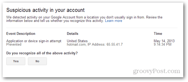 Google Mail verdächtige Aktivitäten in Ihrem Konto