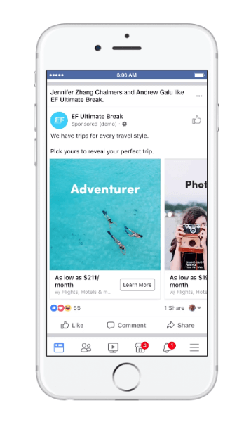 Facebook hat eine neue Art von dymanischer Werbung für Reisen eingeführt, die als Trip Consideration bezeichnet wird.