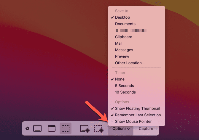 Optionen der Mac-Screenshot-Leiste