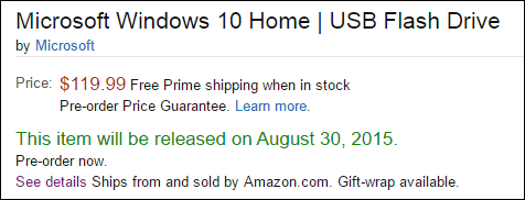 Windows 10 Retail USB-Flash-Laufwerk bei Amazon vorbestellen