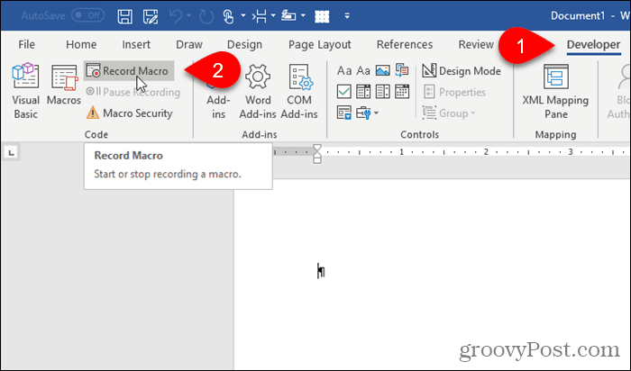 Klicken Sie auf der Registerkarte Entwickler in Word auf Makro aufzeichnen