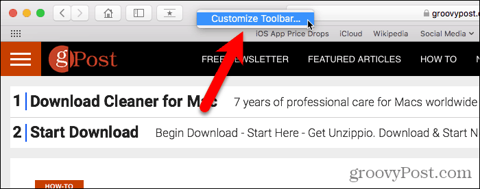 Wählen Sie in Safari für Mac die Symbolleiste anpassen