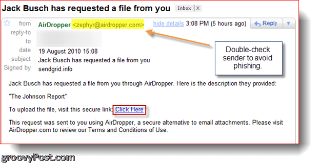 AirDropper Dropbox - E-Mail-Anforderungsdatei