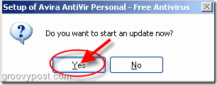 Fordern Sie Ja an, damit Avira AntiVir Personal automatisch aktualisiert werden kann