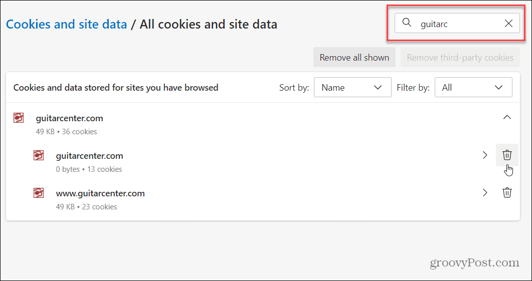 Cookies aus der Liste löschen